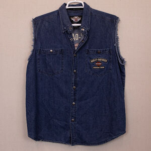 Harley-Davidson embroidered denim sleeveless shirt-XL